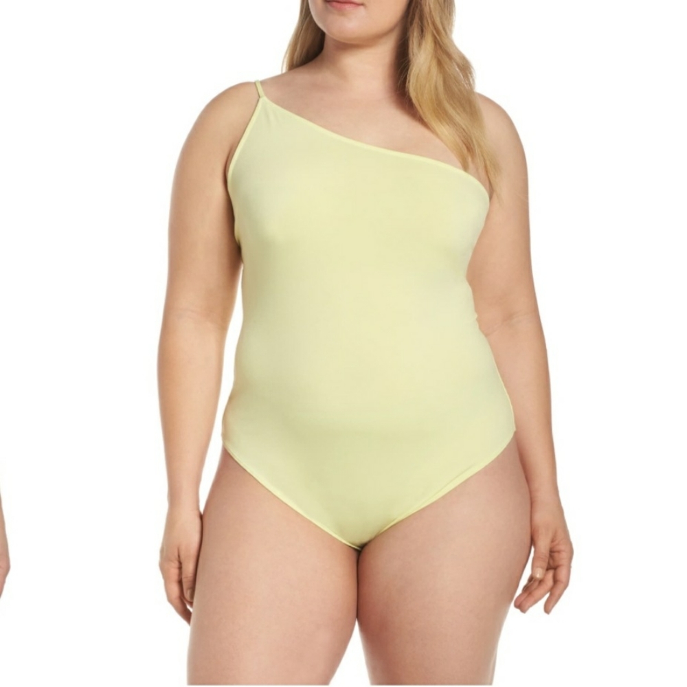 New! Leith Nordstrom Yellow One Shoulder Bodysuit - Picture 2 of 8
